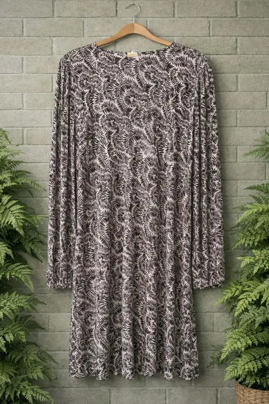 MICHAEL Michael Kors Brown Fern Print Long Sleeve Cut-Out Front Dress Size L